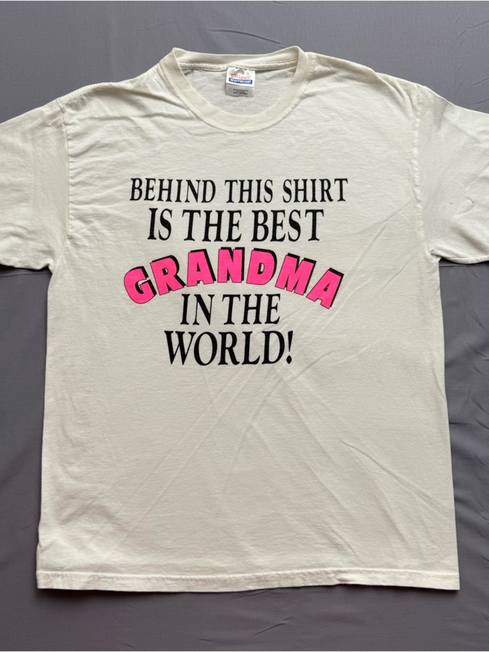 Vtg Hanes Heavyweight Best Grandma Graphic Women T-Shirt‎ White L Short Sleeve